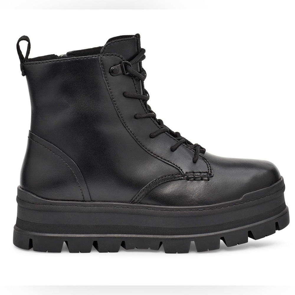 UGG Sidnee Waterproof Leather Black Lace-Up Platform Combat Boots